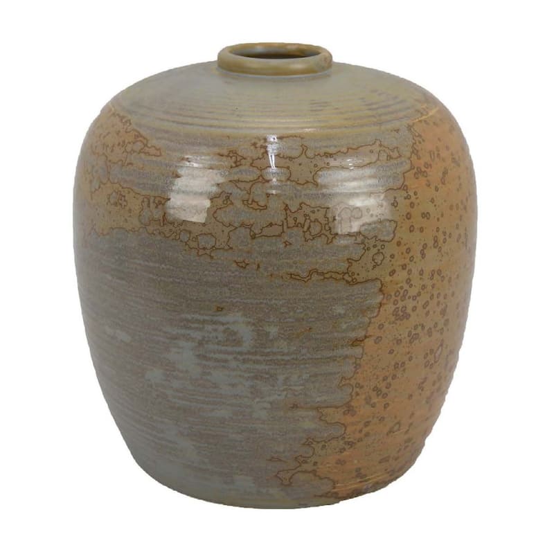 Simie Decorative Round Vase, Subtle Texture Brown Gray Ceramic 11 Inch