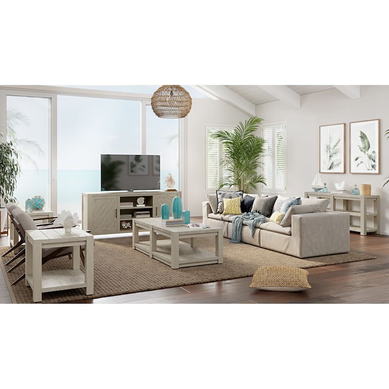 Magnussen Home Burgess Calico Grey Rectangular Shelf Cocktail Table With Casters - 60''W x 28''D x 18.13''H