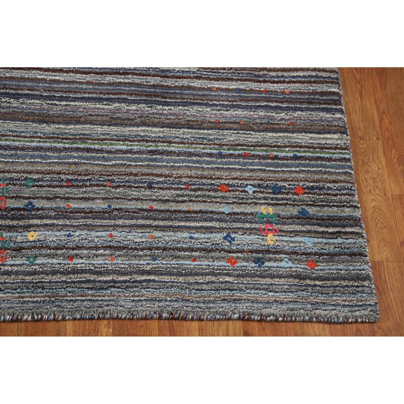 Hand Knotted Oriental 100% Wool Carpet Tribal Stripe Multi-Colored Gabbeh Area Rug - 7' 10'' X 5' 6''