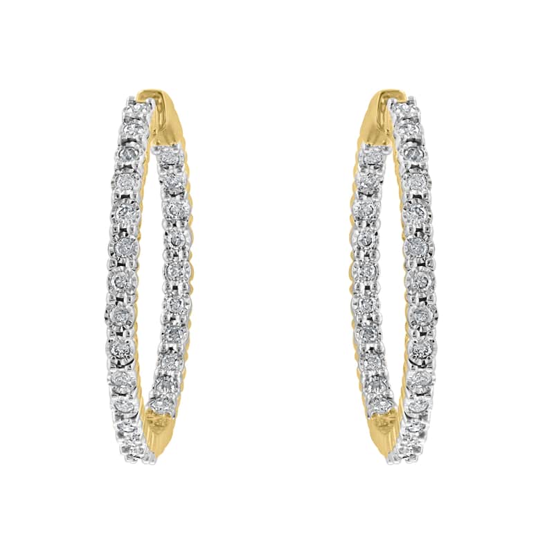 EFFY Gold-Plated 925 Sterling Silver Diamond Hoop Earrings