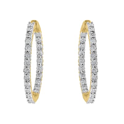 EFFY Gold-Plated 925 Sterling Silver Diamond Hoop Earrings