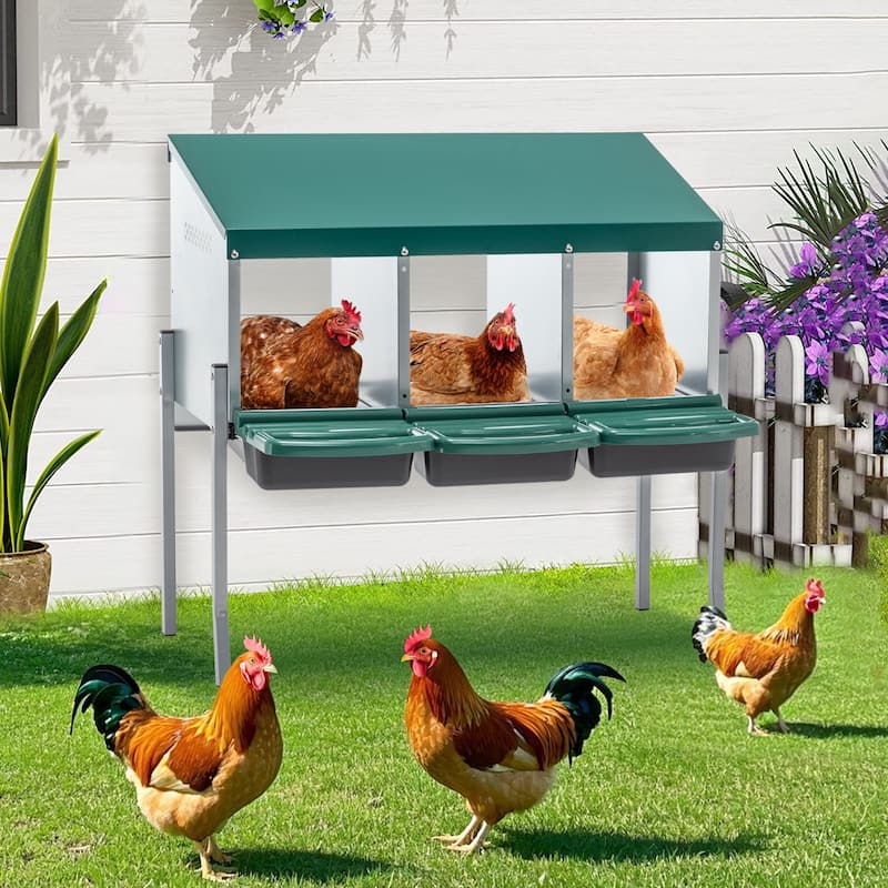 Nesting Boxes for Chickens 3 Holes Chicken Nesting Boxes with Legs - Green