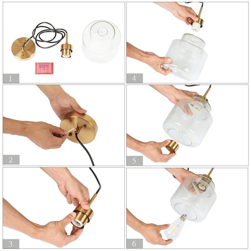 Yarge Modern Farmhouse Drum Wire Kitchen Bathroom Pendant with Art Glass Shade