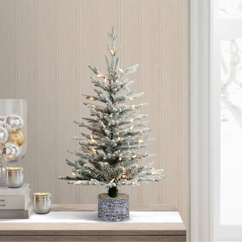 Puleo International 3' Pre-Lit Potted Flocked Arctic Fir Tree - 3