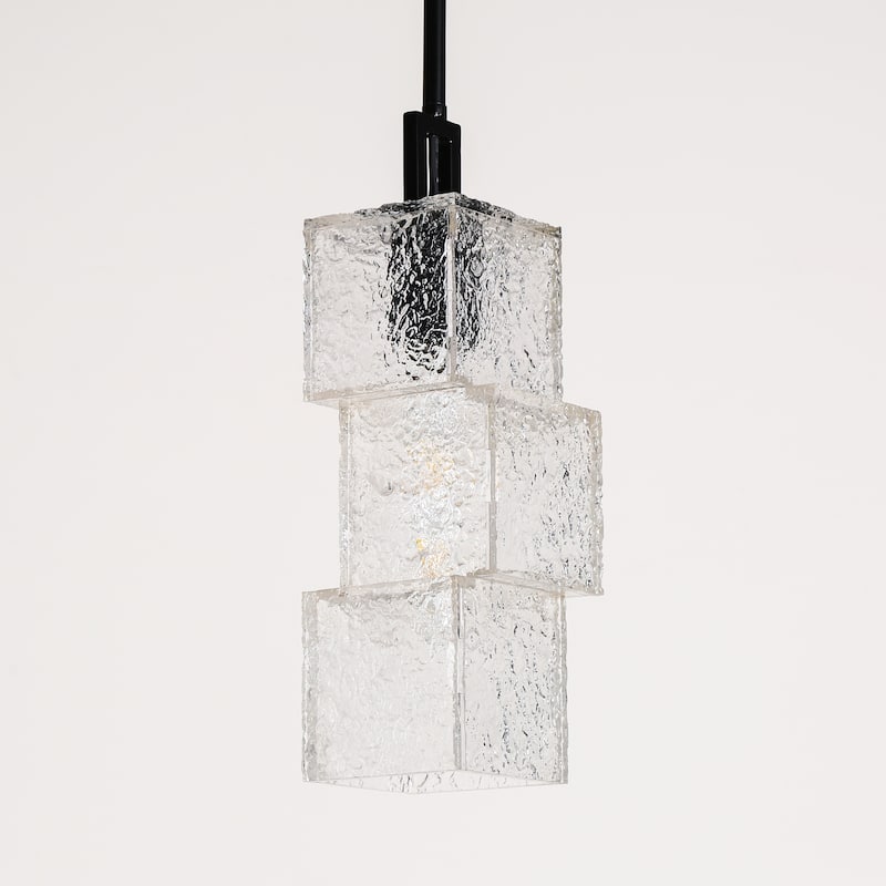 Modern Farmhouse 1-Light Kitchen Island Pendant Light Water Textured Rectangle Shade for Dining Room