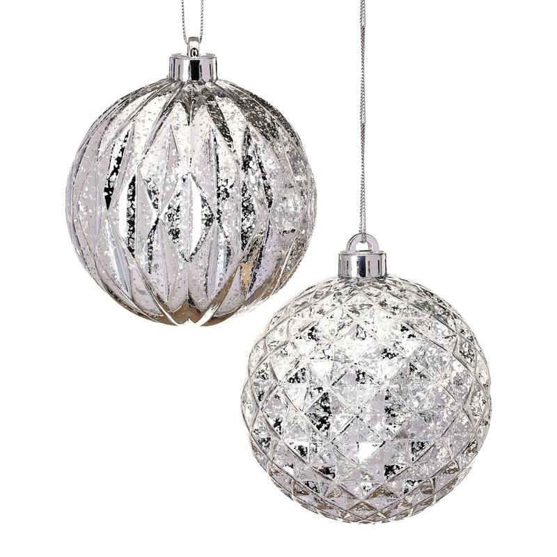 6ct Silver Mercury Faceted Shatterproof Christmas Ball Ornaments 5"(125mm)