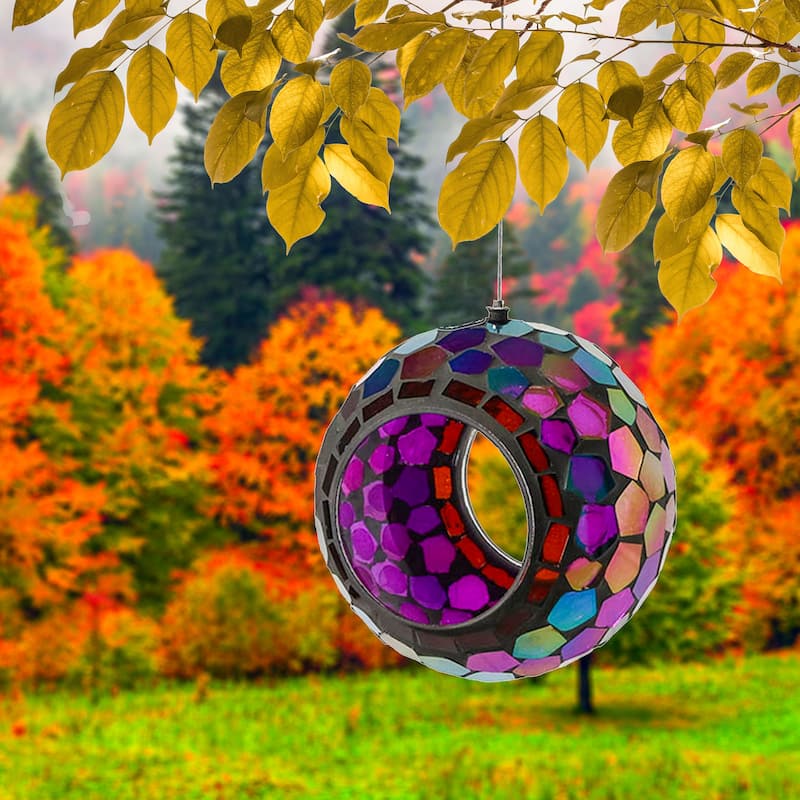 Sunnydaze Mosaic Fly-Through Hanging Bird Feeder - 6" - Iridescent Purple