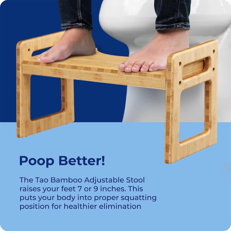 Squatty Potty Tao Bamboo Adjustable Toilet Stool, 7 Inch and 9 Inch Bathroom Stool for Kids and Adults, Brown - Tao Bamboo