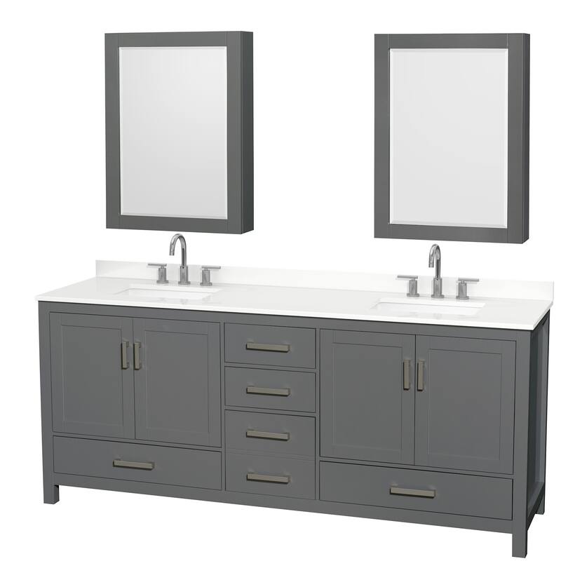 Wyndham Collection WCS141480D-QTZ-US3MED Sheffield 80" Free Standing - Dark Gray / White Quartz Top / Brushed Chrome