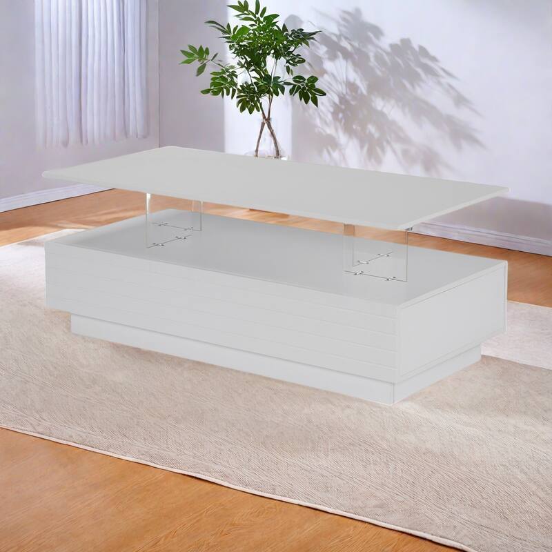 47.2" MDF LED Coffee Table with Multi-Color Lighting and Two Drawers - White