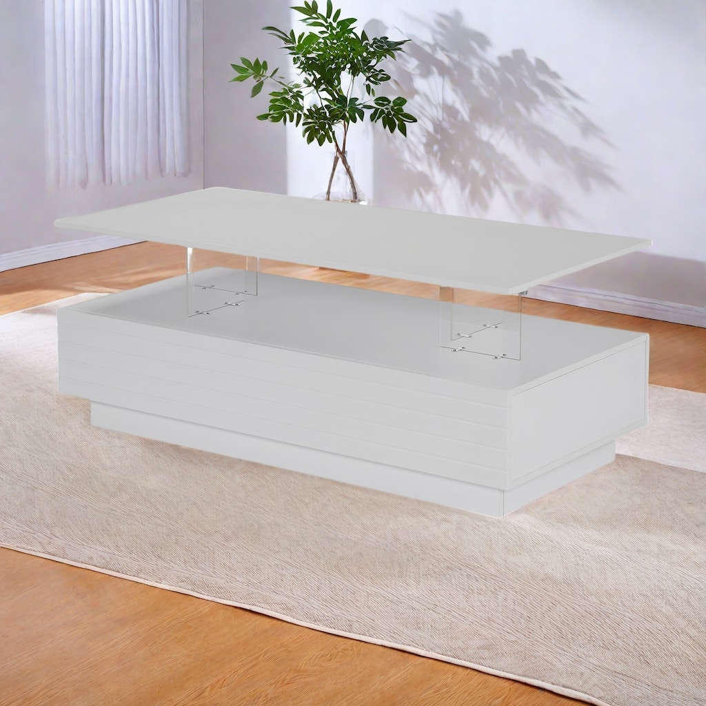 47.2" MDF LED Coffee Table with Multi-Color Lighting and Two Drawers