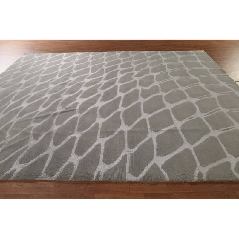 All-Over Modern Indian Area Rug Handmade Wool Carpet - 9'1"x 11'7"