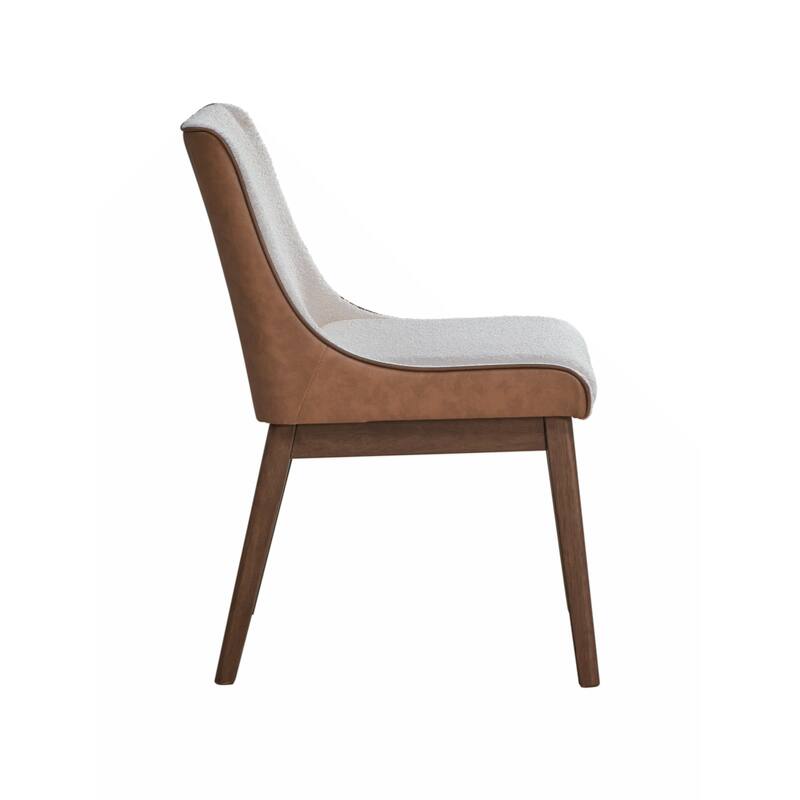 Side Chair (Set-2), White Boucle, Brown Velvet & Walnut Finish
