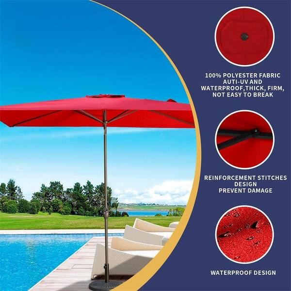100 uv protected patio umbrella Kiss the Water 10' x 6.5' Umbrella, Rectangular Patio Umbrella, Metal Pole Square Outdoor with Crank and Push Button Tilt, Large Outdoor Umbrella with Polyester Canopy, Dark Red resistant 200 gsm solution Wind-Resistant Anti-UV 100% Waterproof Patio