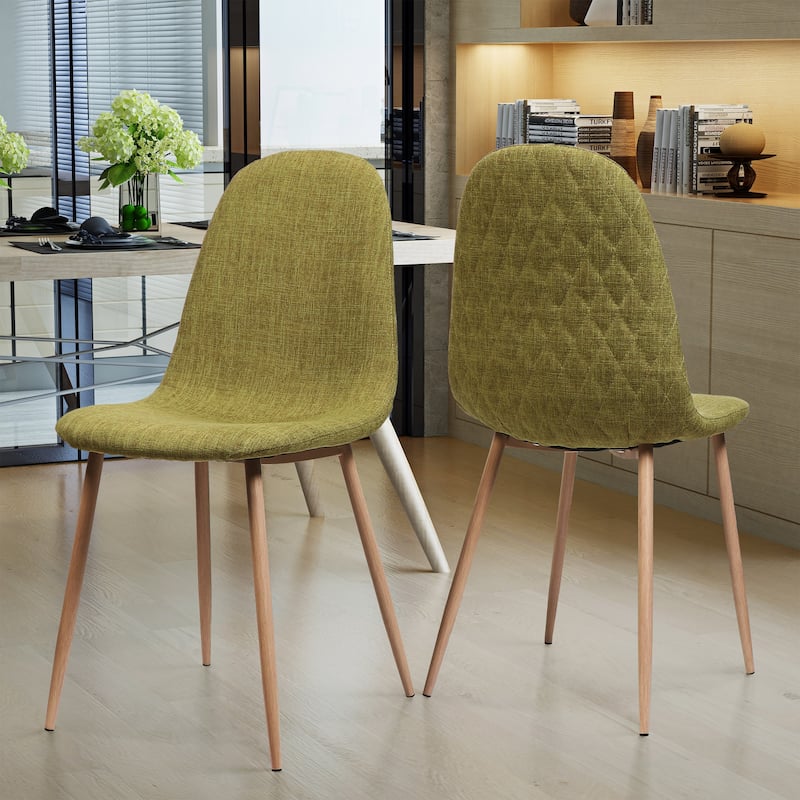 Modern Set of 2 Dining Chairs with Fabric Upholstered Backrest Seat, Wood Finish, Metal Legs for Dining Room Living Room