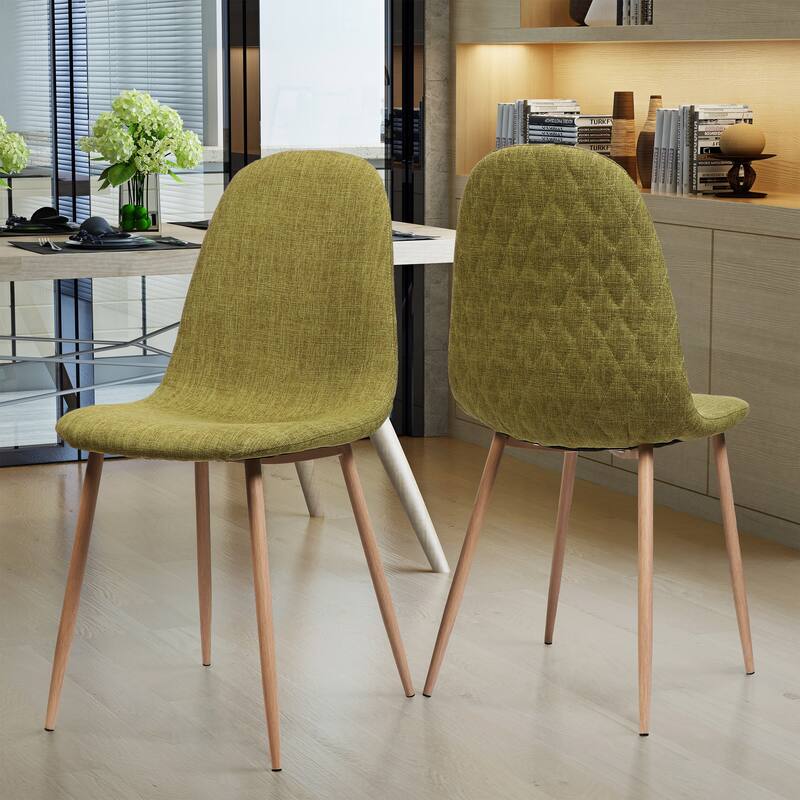 Set of 2 Fabric Upholstered Dining Chair with Metal Legs, Mid-Century Armless Kitchen Side Chairs for Dining Room, Home Office