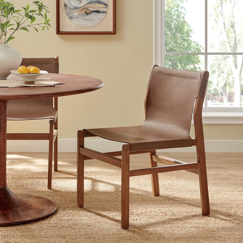 Orín Leather Dining Side Chair - Nutmeg Brown