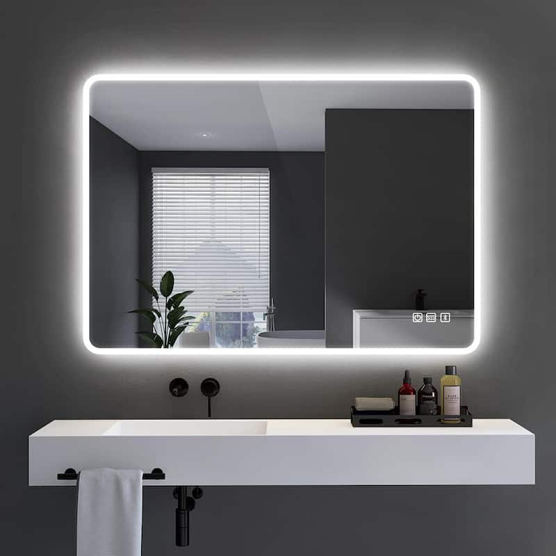 Rectangular Wall-Mounted Dimmable LED Bathroom Vanity Mirror with Defogger and Bluetooth Music Speaker - 32" x 24"
