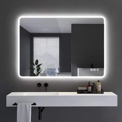 Rectangular Wall-Mounted Dimmable LED Bathroom Vanity Mirror with Defogger and Bluetooth Music Speaker