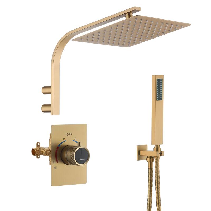 CASAINC Integrated 10 Inch Wall Mouted Shower Head 2 Function with Pressure Balancing Valve CUPC Certified - Brushed Gold