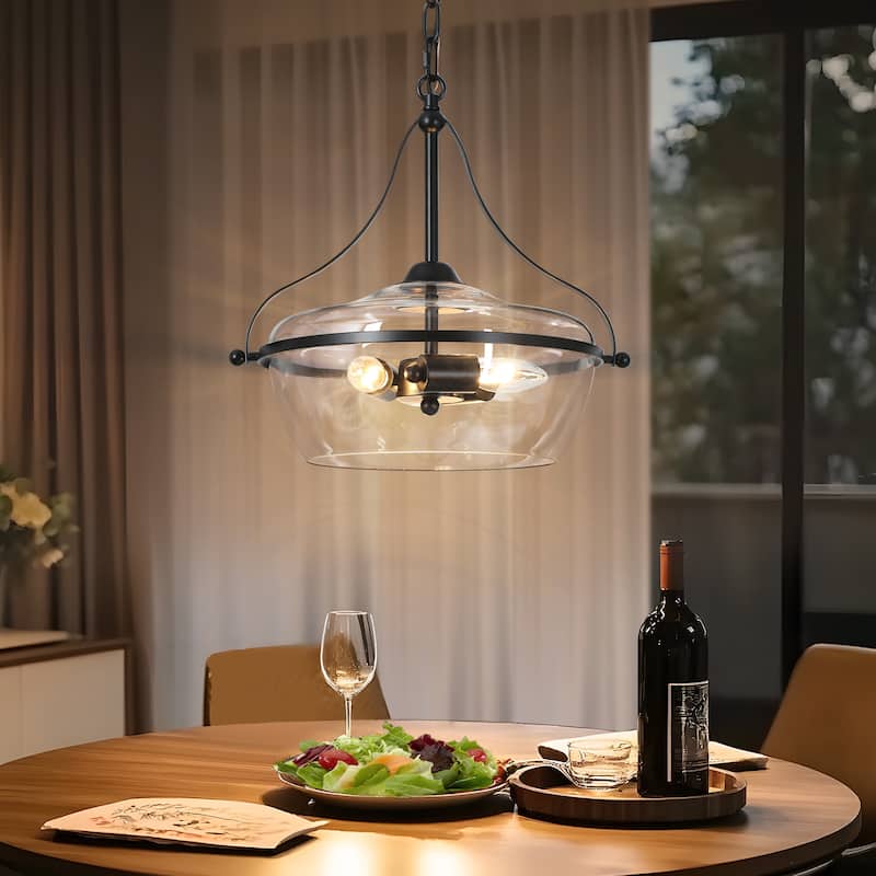 Modern Farmhouse 3-Light Black Gold Glass Chandelier Light Pendant Lights for Kitchen Island