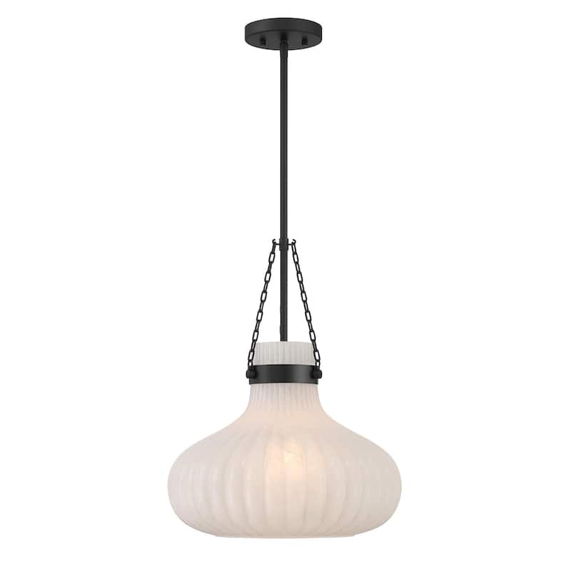 Bellevue SHP77026 15" Wide Pendant with Ribbed Strié Glass Shade
