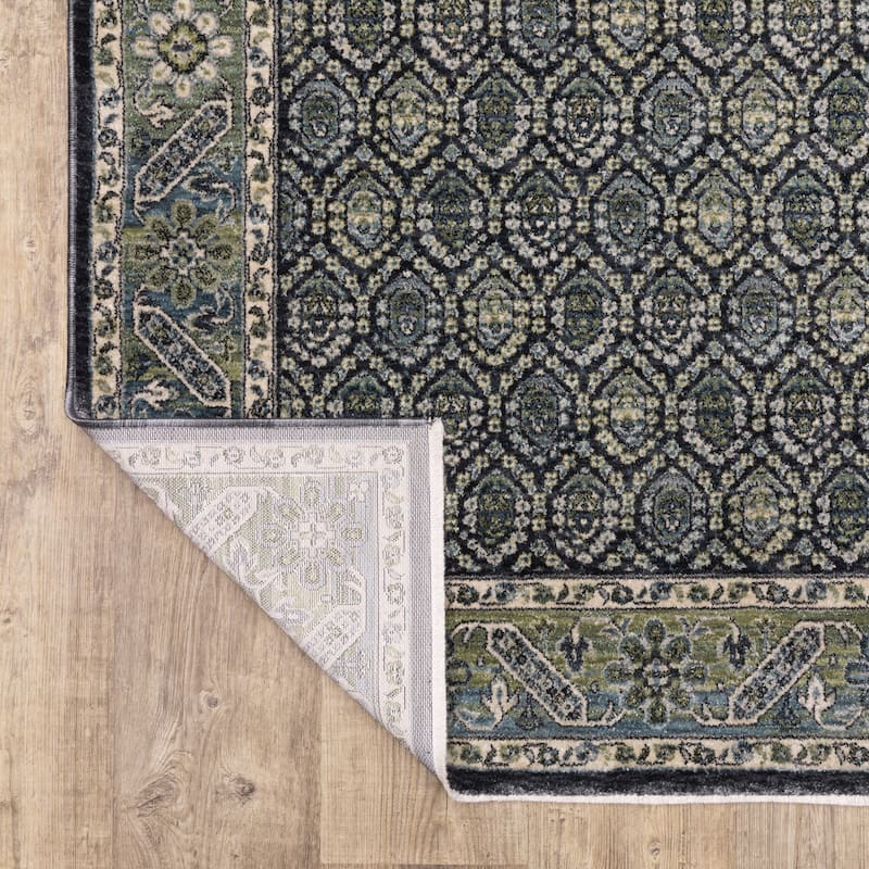 Esme Vintage Panel Medallion Blue/ Green Area Rug