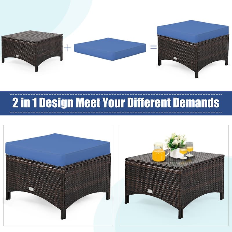 5 Pieces Patio Rattan Sofa Set with Cushion and Ottoman - 51" x 33.5" x 33" (L x W x H)