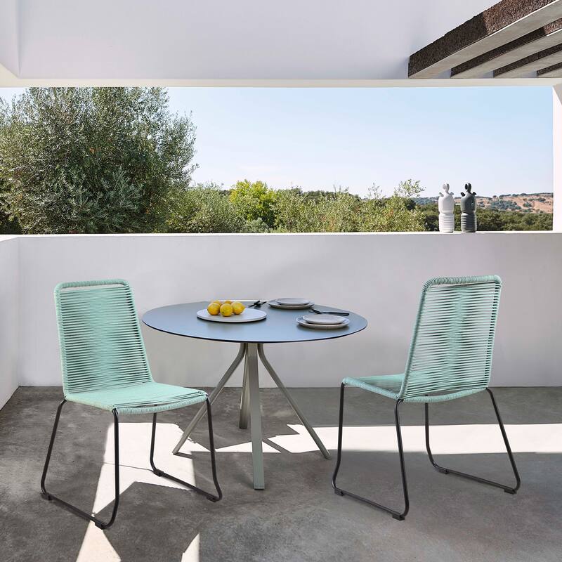Shasta Metal and Rope Outdoor Patio Stackable Dining Chairs - Set of 2 - Green