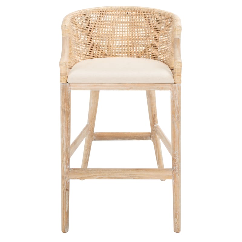 SAFAVIEH Brando Solid Wood Rattan 30-inch Seat Height Bar Stool (Fully Assembled) - 22.3" W x 20.5" L x 39" H