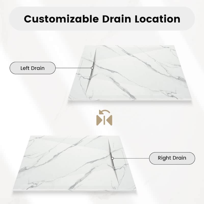 SMC Alcove Shower Pan Base with Reversible Drain, Low Profile, Wheelchair Access, Slip-Resistant, cUPC Certified