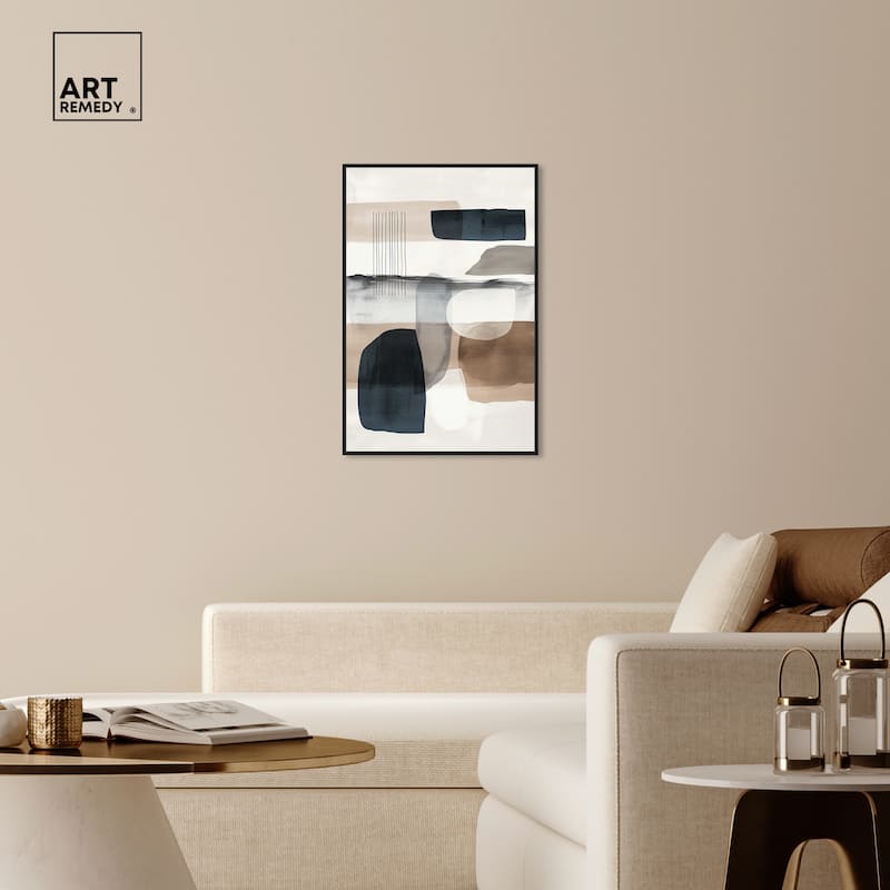 Art Remedy Layers Of Depth Framed Abstract Shapes 1 Piece Canvas Wall Art