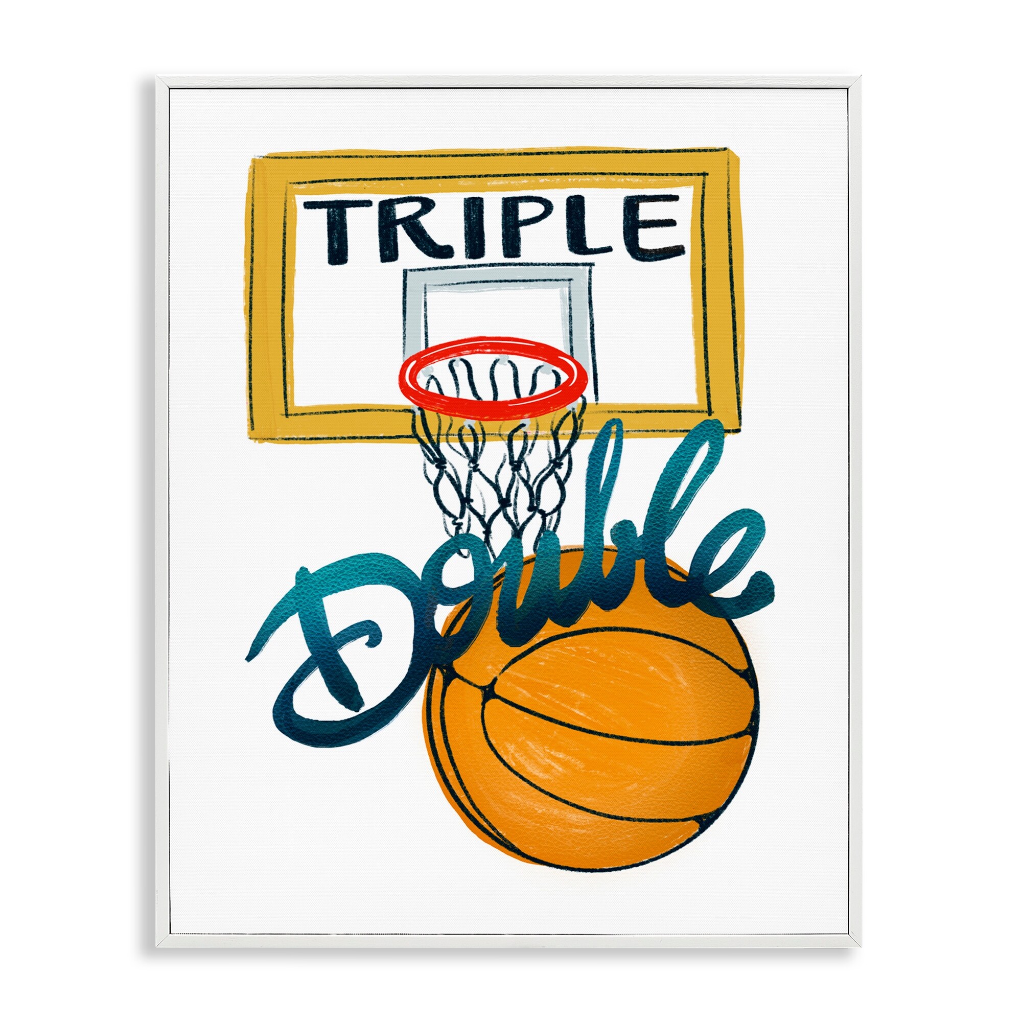 Stupell Triple Double Basketball Framed Giclee Art Design By Connie Summers