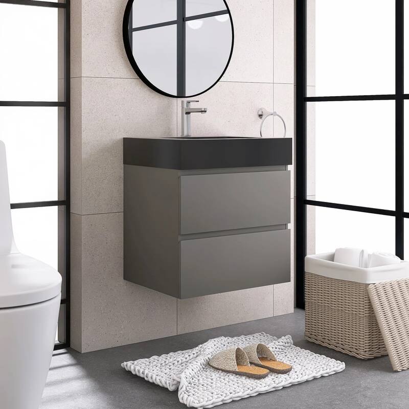 Single Sink Floating Bath Vanity in with Solid Surface Top