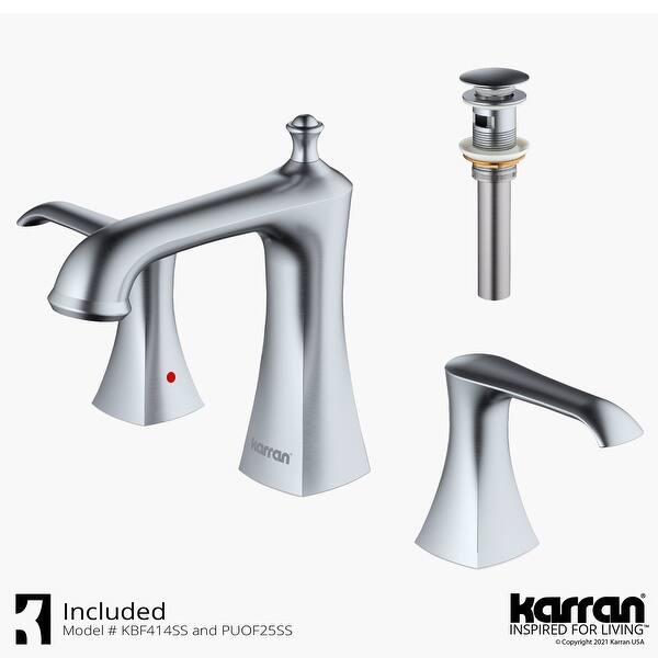 slide 2 of 31, Karran Woodburn Widespread Three-Hole 2-Handle Bathroom Faucet with Matching Pop-Up Drain Stainless Steel