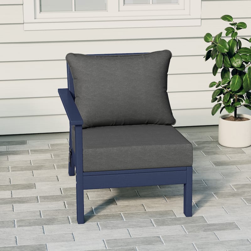 Birchwood All Weather HDPE Outdoor Patio Deep Seating Navy Blue Left Arm Facing Chair With Cushions (1-Piece)