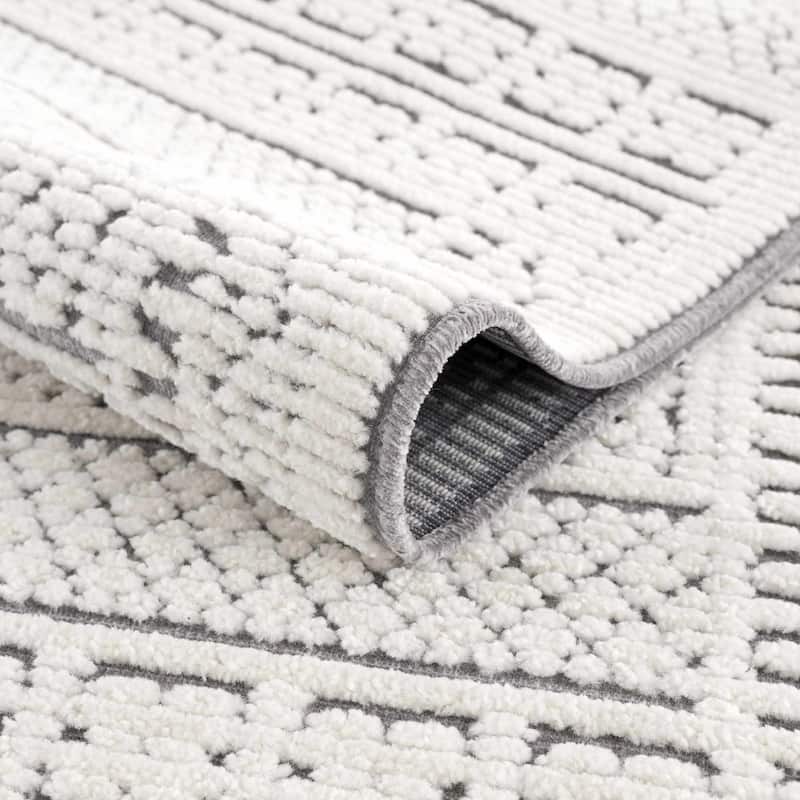 Hauteloom Bahar Living Room, Bedroom Machine Washable Area Rug - White, Off White - 2' x 2'10"