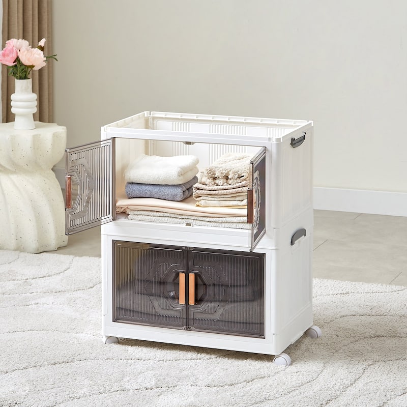 VECELO Storage Bins with Lid Stackable Storage Bins with Wheels & Folding Plastic Storage Boxes 3/4/5 Set