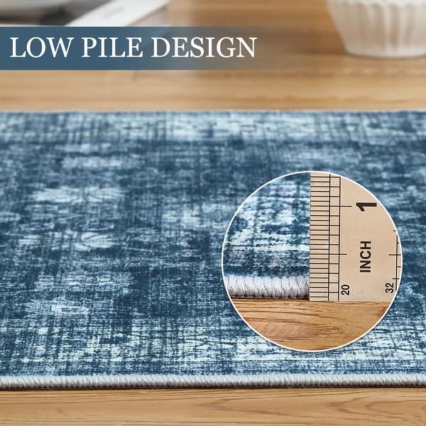 dimension image slide 3 of 4, Area Rug Washable Printed Vintage Floral Non Slip Low Pile Rugs Soft Rubber Backed Rugs for Laundry Room
