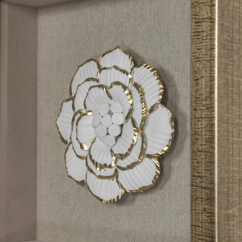 HUJI Gold Ceramic Flower Shadow Box Wall Décor Set