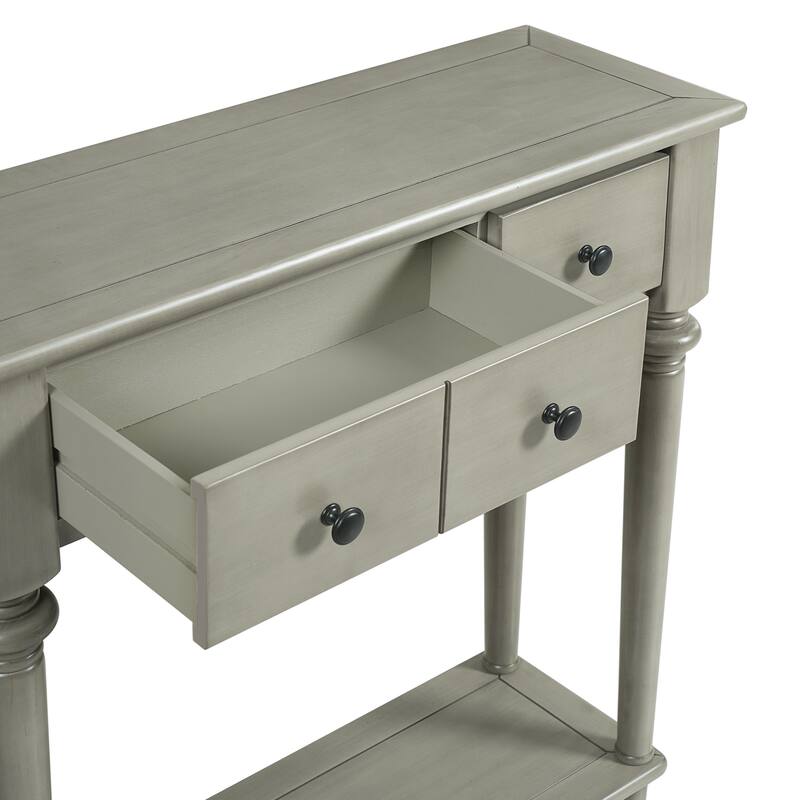 Entryway Table With 4 Drawers, Retro Console Table With Open Shelf For Entryways, Living Rooms,And Hallways