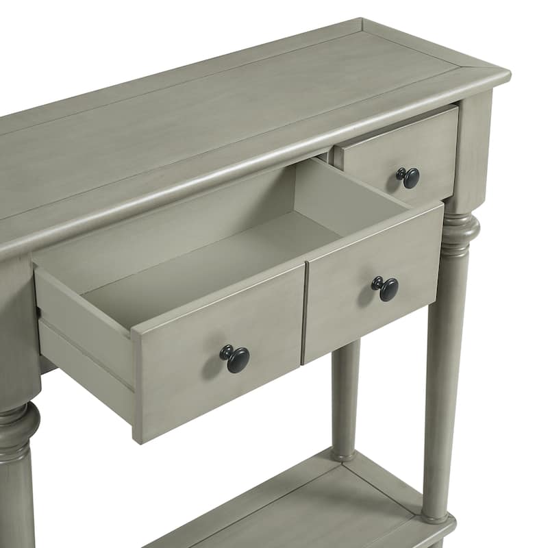 Roomfitters Retro Entryway Console Table with 4 Storage Spaces and Open Shelf for Entry, Living Room, or Hallway