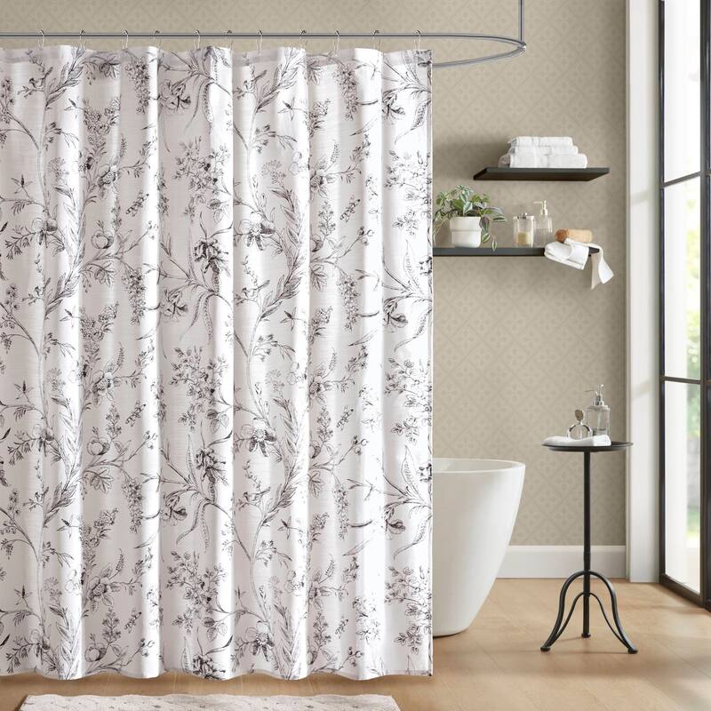 Laura Ashley Branch Toile Shower Curtain - Slub 160gsm - 72x72" - Black