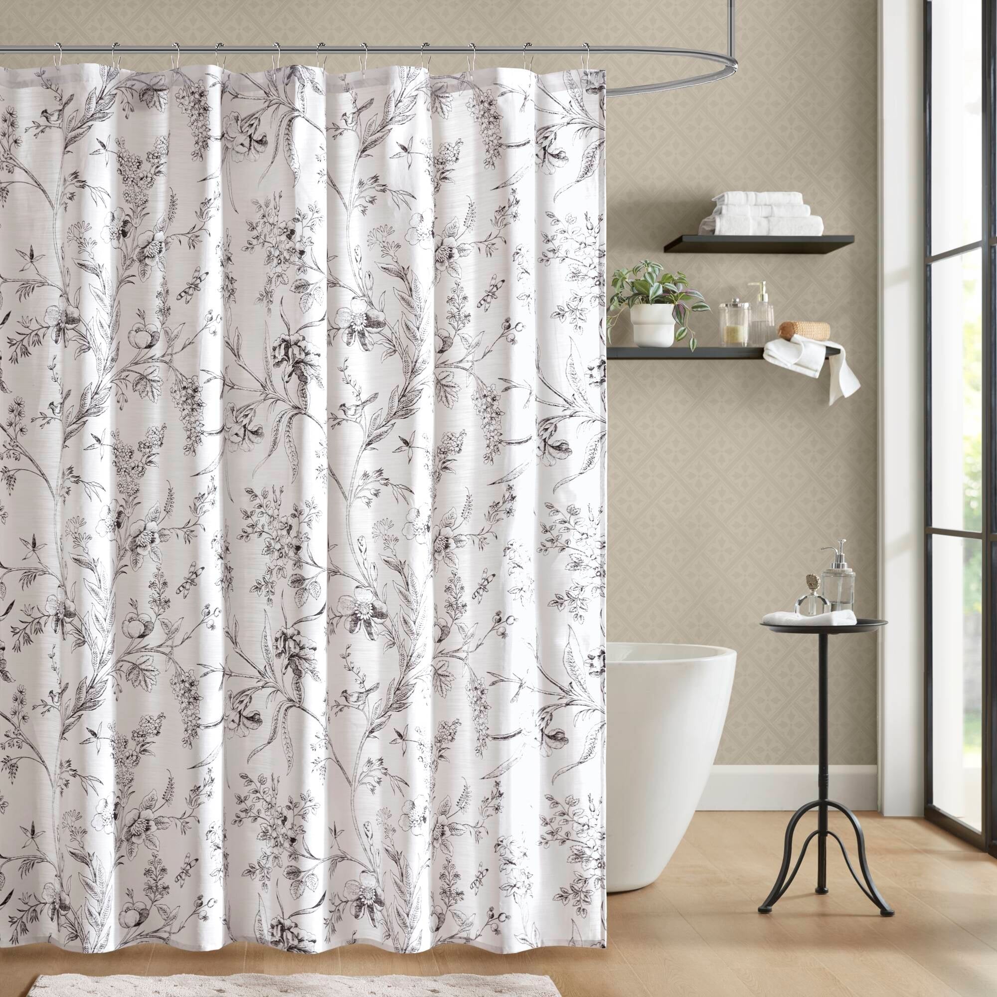 Branch Toile Vintage Floral Cotton Blend Shower Curtain
