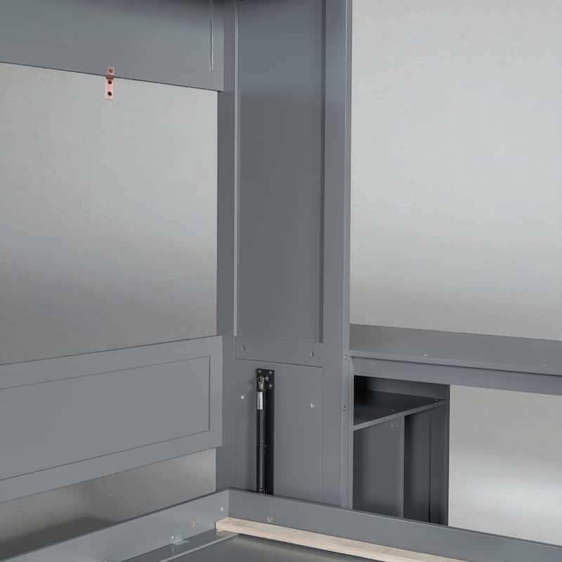 Queen Size Murphy Wall Bed with Desk, Cabinets, and Shelves, Space-Saving Foldable Bed with Storage