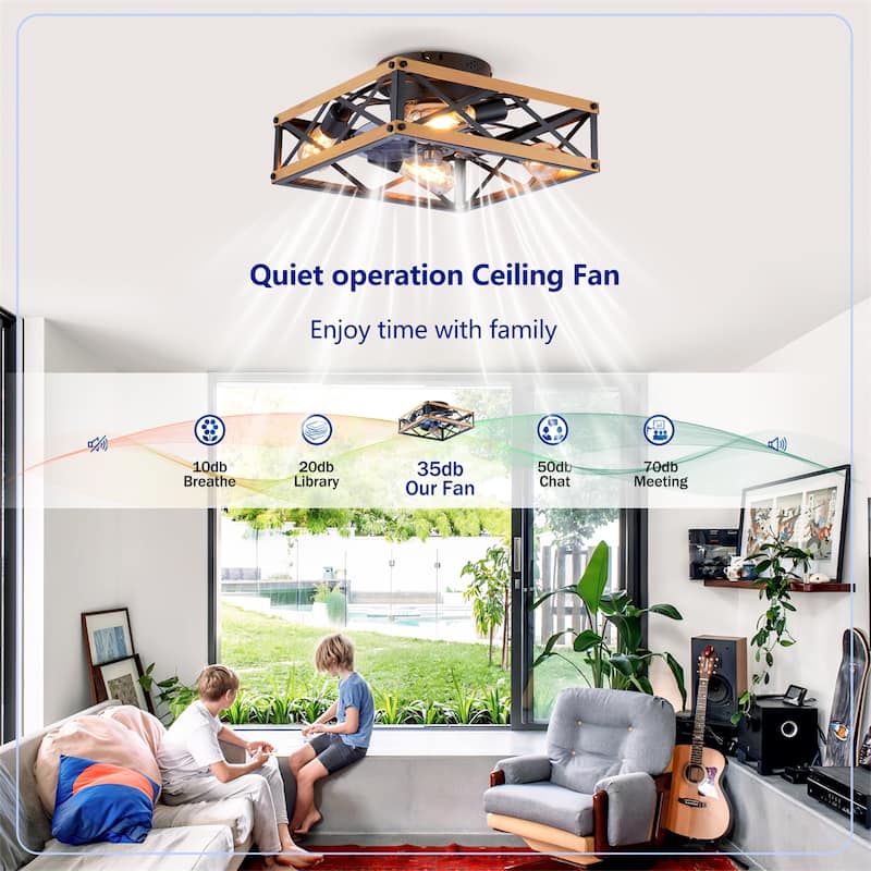 22.6" Flush Mount Ceiling Fan w/ Reversible Motor and Remote Control, NOT Included Bulbs