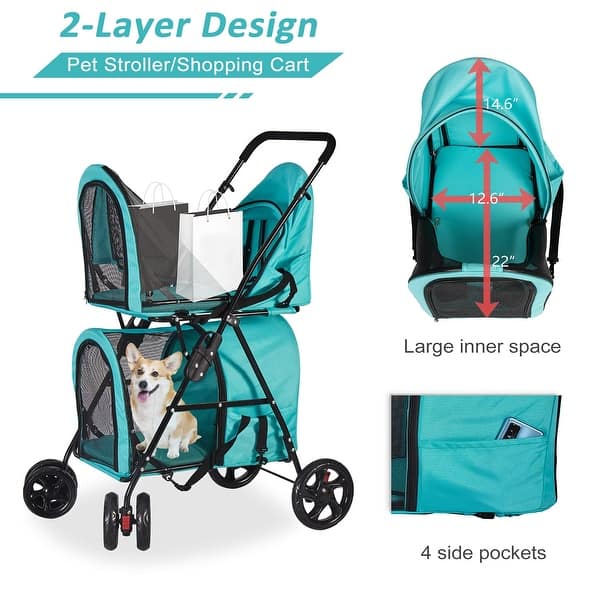 Double Layer Dog Stroller, Foldable 3 in 1 Pet Stroller for Dogs Cats  (Travel Carrier Bag or Car Seat Carrier or Stroller) Blue - Bed Bath &  Beyond - 34449368