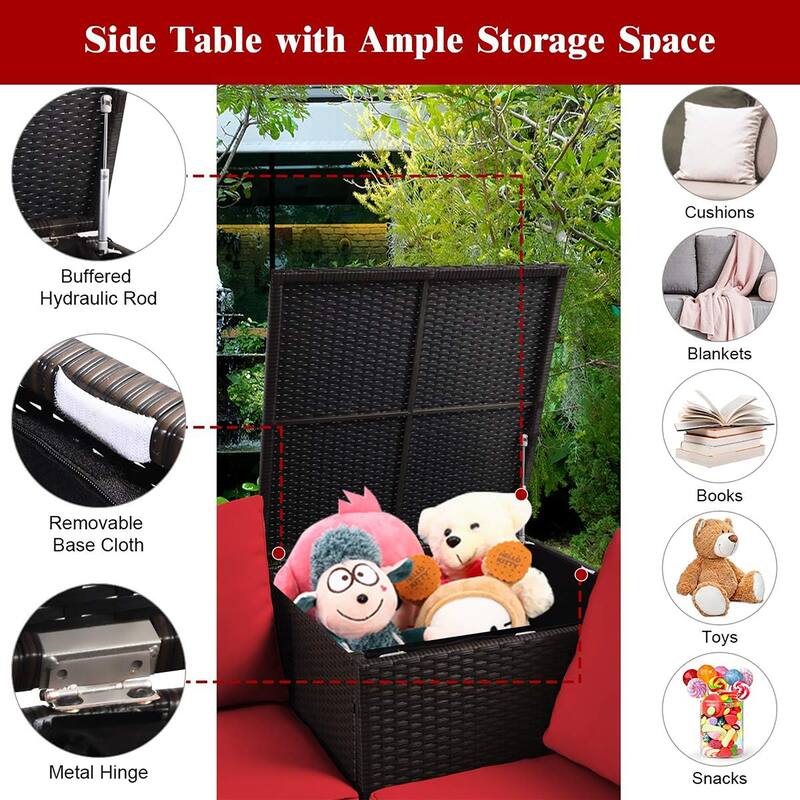 4 PCS Sectional Sofa Set Conversation Set w/ Coffee Table Storage Box