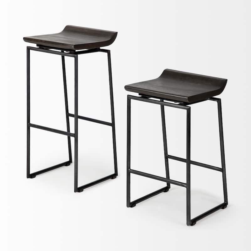 Givens Black Solid Wood Seat with Black Metal Frame Bar Stool - 14"W x 15.8"D x 31.8"H