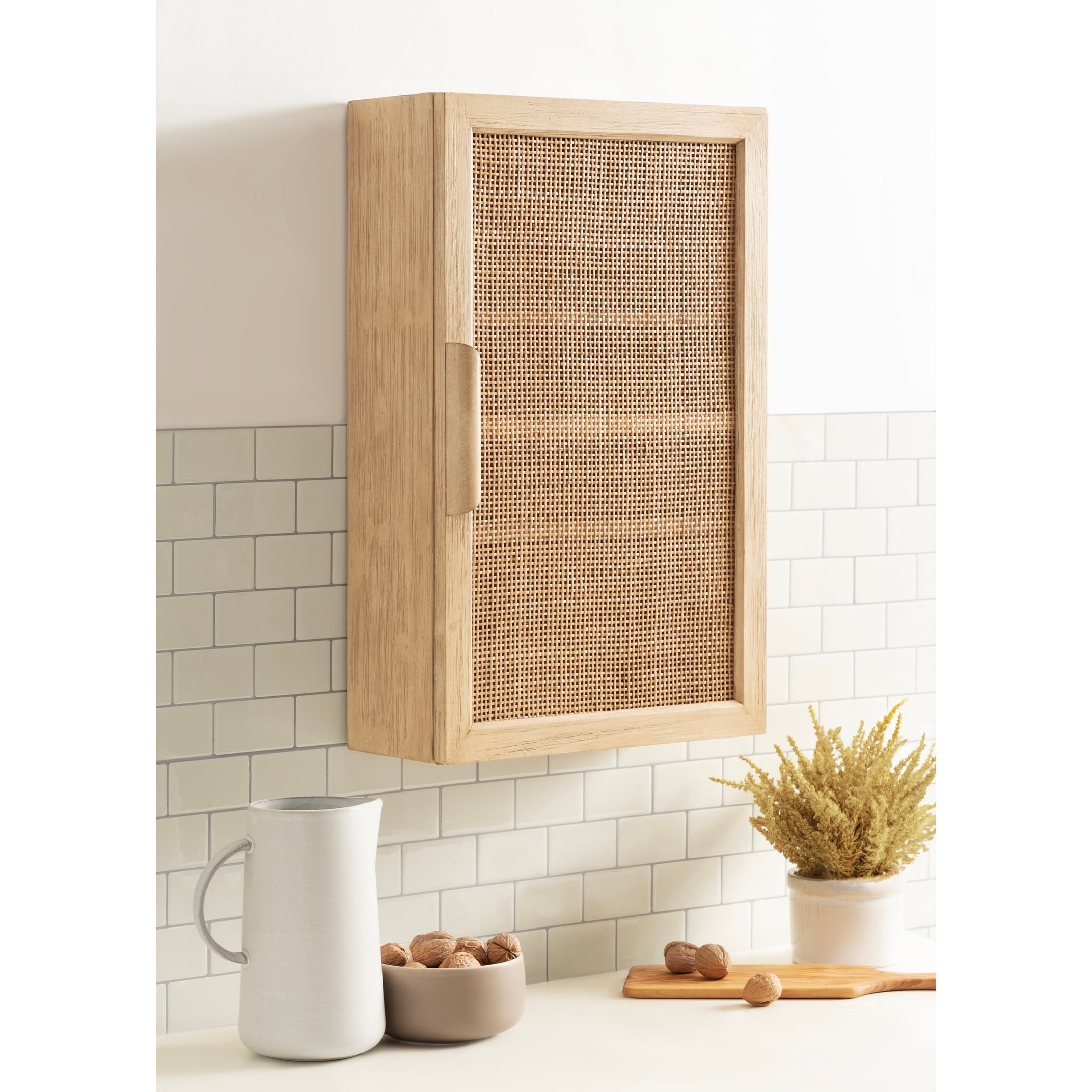 Kate and Laurel Ori Rattan Wall Cabinet